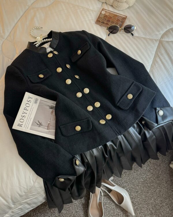 طقم تنورة كسرات جلد