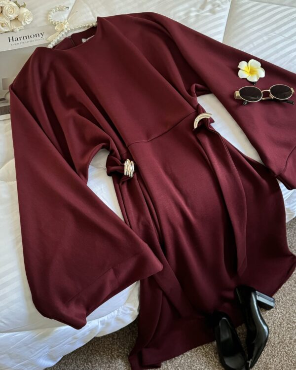 فستان خريفي قطن خمري