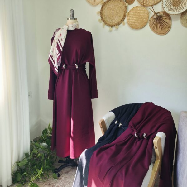 فستان خريفي قطن خمري