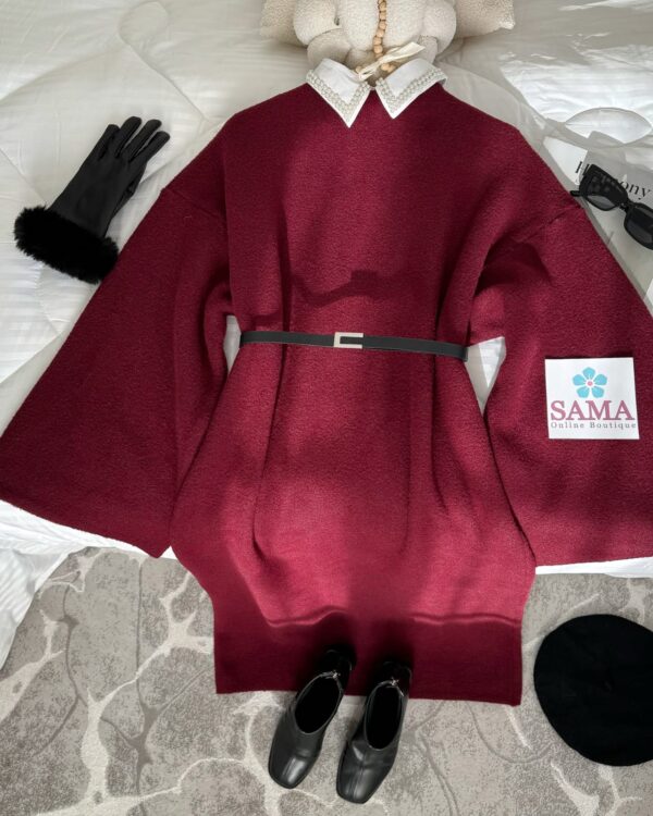 فستان صوف الأنجورا خمري