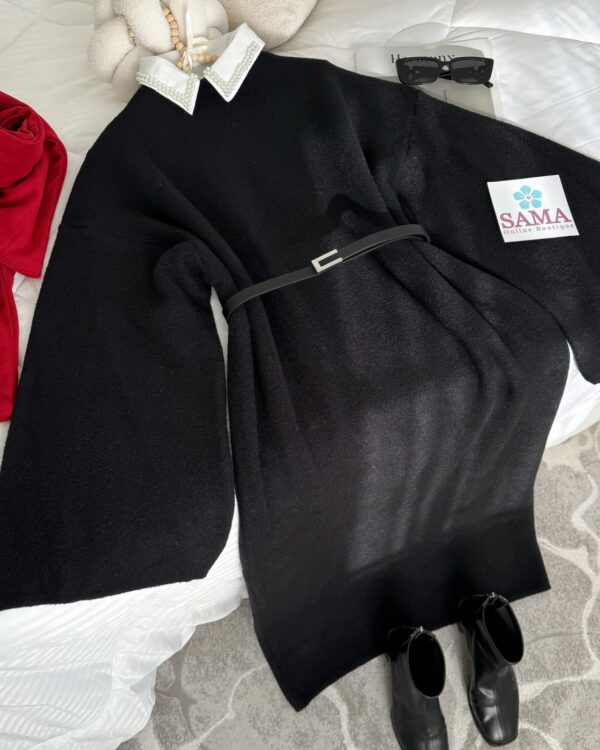 فستان صوف الأنجورا أسود