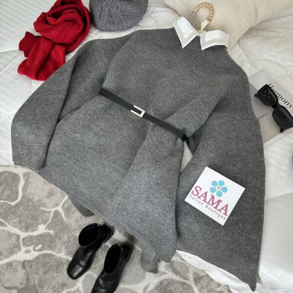 طقم صوف تنورة رمادي