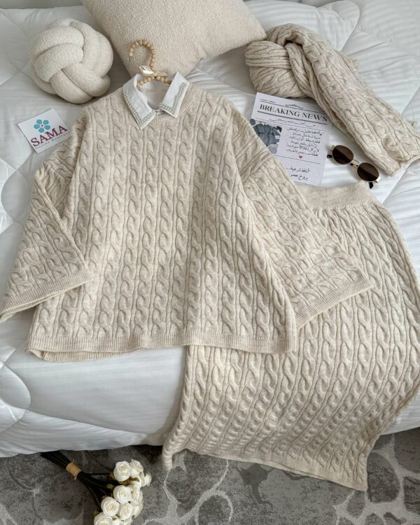 طقم تنورة مع سكارف أوفوايت