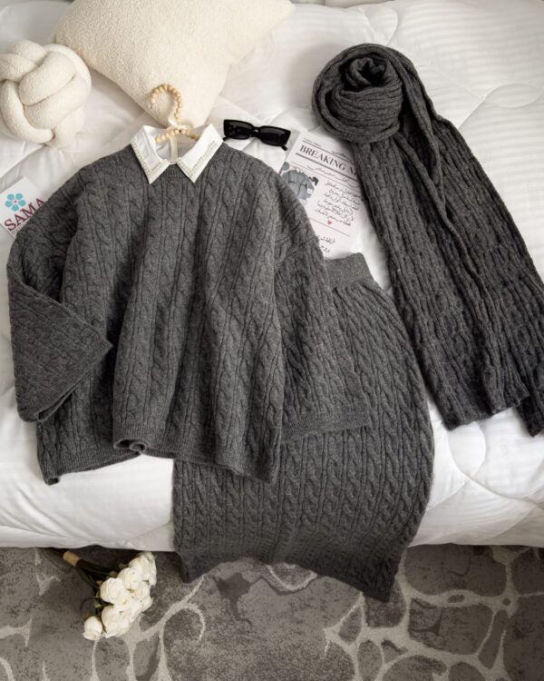 طقم تنورة وسكارف رمادي