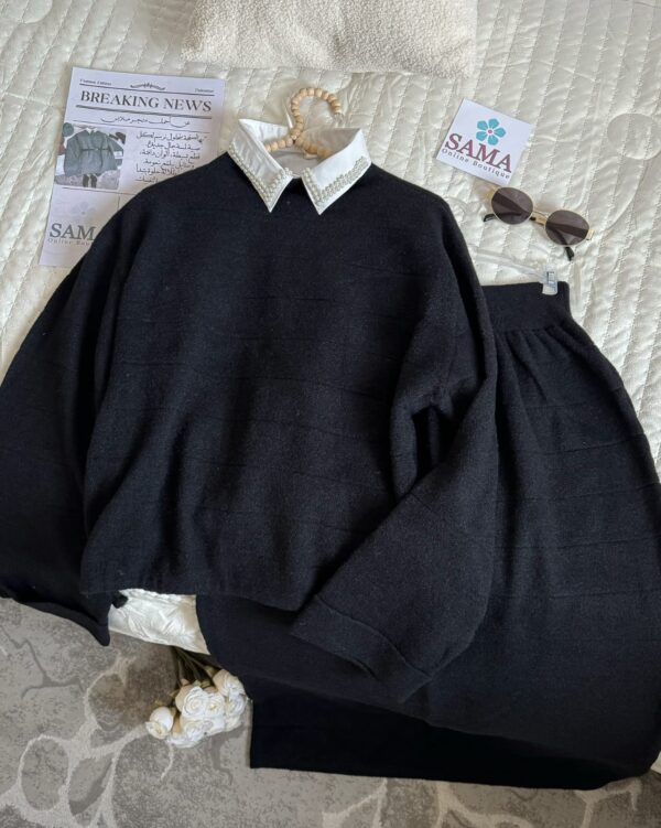 طقم تنورة فرو تقيل أسود