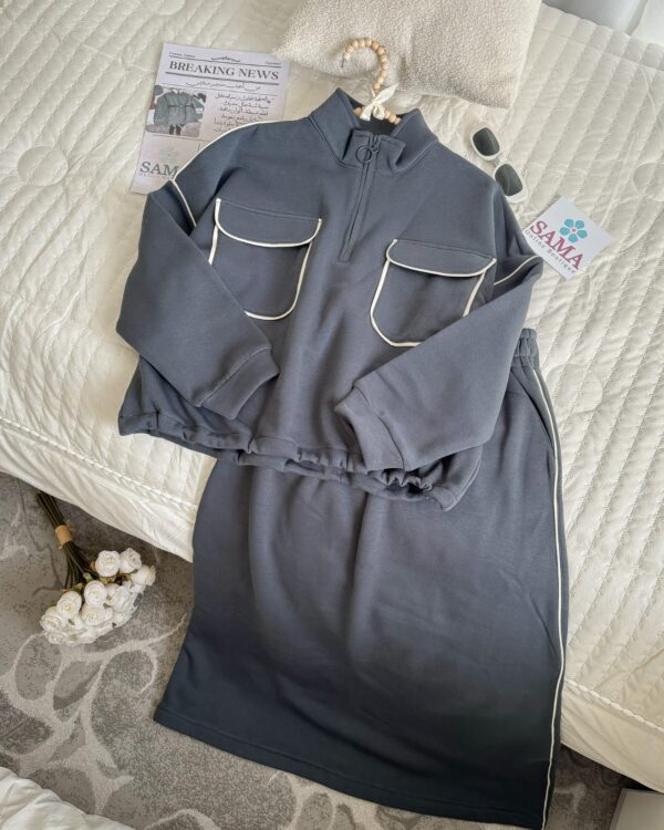 طقم تنورة سبورت رمادي