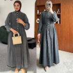 فستان جينز بكسرات رمادي
